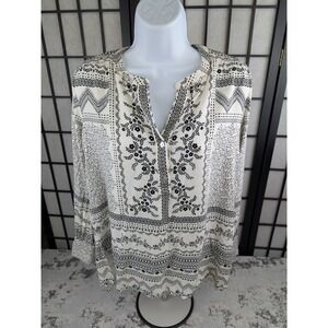 Rose Olive Womens Boho Paisley Floral Print‎ Tunic Blouse Shirt Top M
